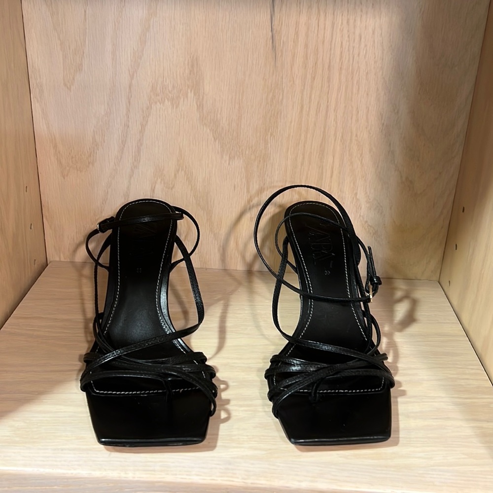 Black square toe heels